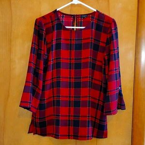 Ann Taylor Plaid Blouse Red Maroon